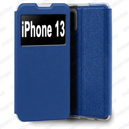 Funda para Apple iPhone 13 carcasa de cuero tipo libro funcion soporte con ventana y cierre de iman Color Azul