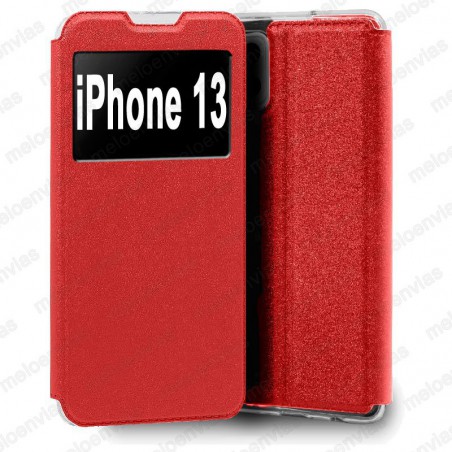 Funda para Apple iPhone 13 carcasa de cuero tipo libro funcion soporte con ventana y cierre de iman Color Rojo