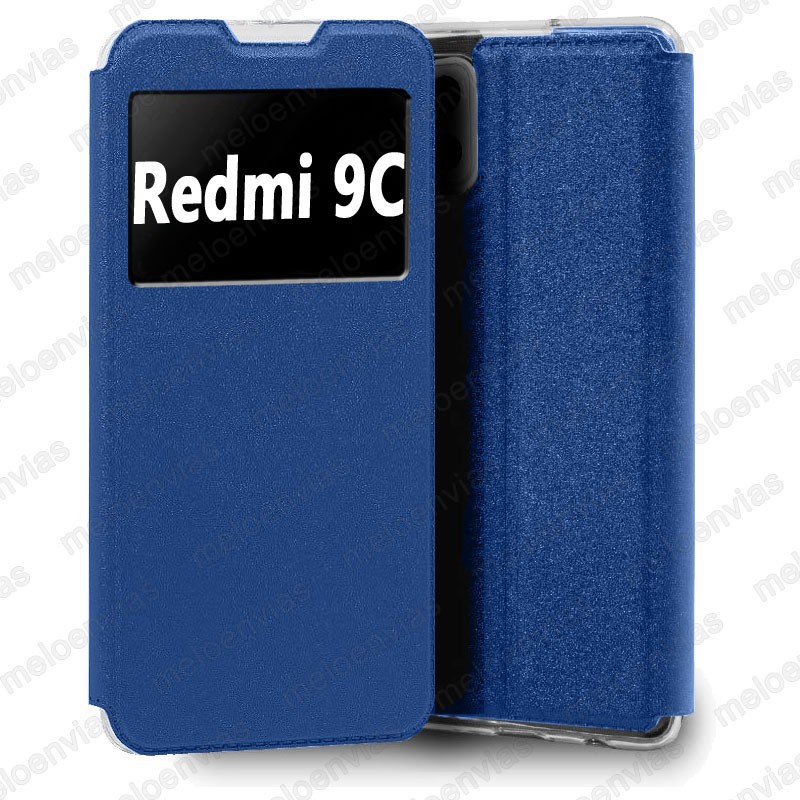 Funda para Xiaomi Redmi 9C carcasa de cuero tipo libro funcion soporte con ventana y cierre de iman Color Azul