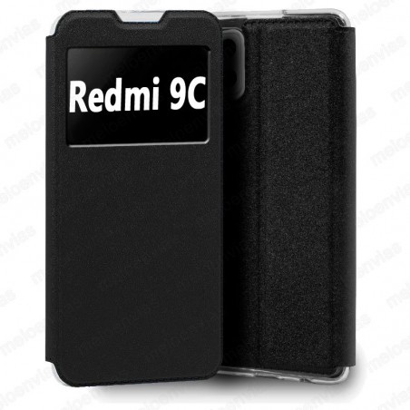 Funda para Xiaomi Redmi 9C carcasa de cuero tipo libro funcion soporte con ventana y cierre de iman Color Negro