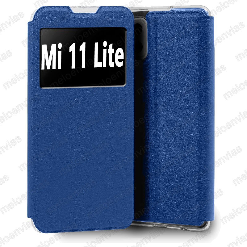 Funda para Xiaomi Mi 11 Lite carcasa de cuero tipo libro funcion soporte con ventana y cierre de iman Color Azul