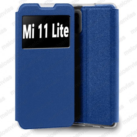 Funda para Xiaomi Mi 11 Lite carcasa de cuero tipo libro funcion soporte con ventana y cierre de iman Color Azul