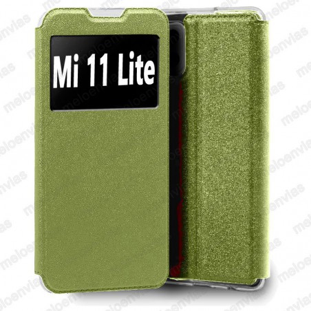 Funda para Xiaomi Mi 11 Lite carcasa de cuero tipo libro funcion soporte con ventana y cierre de iman Color Dorado