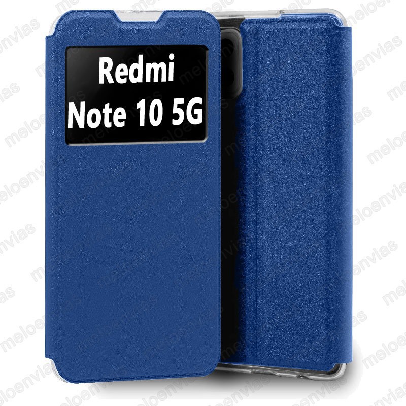 Funda para Xiaomi Redmi Note 10 5G carcasa de cuero tipo libro funcion soporte con ventana y cierre de iman Color Azul