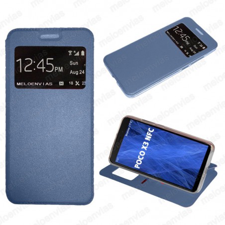 Funda para Xiaomi Poco X3 Pro carcasa de cuero tipo libro funcion soporte con ventana y cierre de iman Color Azul