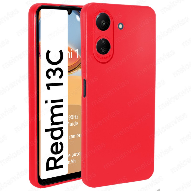 Funda Xiaomi Redmi 13C Carcasa 3D Cubre Camara Forro Silicona Gel TPU Flexible Liso Mate Color Rojo