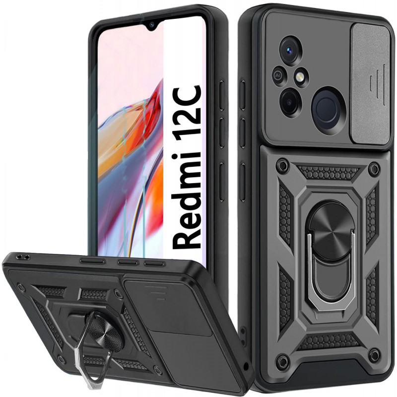Funda Xiaomi Redmi 12C Carcasa Armadura Armor Antigolpes Funcion Soporte Con Anillo y Tapa Cámara Color Negro