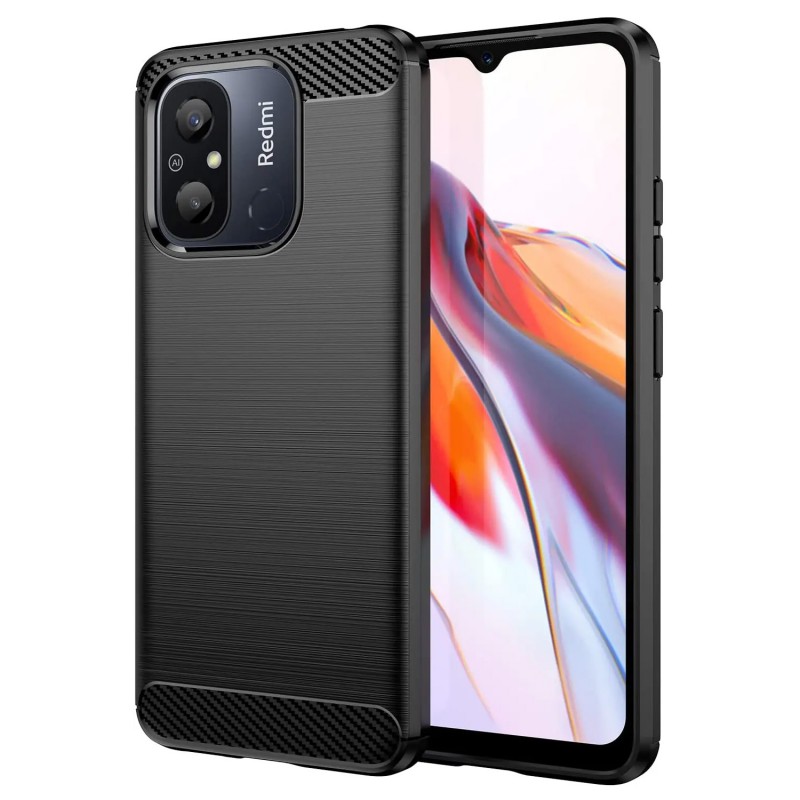 Funda Xiaomi Redmi 12C Carcasa Efecto Fibra Carbono Forro Silicona Gel TPU Flexible Color Negro