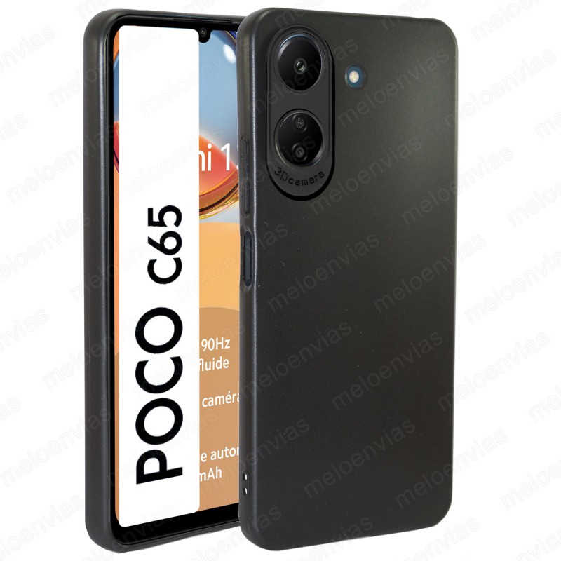 Funda Xiaomi Poco C65 Carcasa 3D Cubre Camara Forro Silicona Gel TPU Flexible Liso Mate Color Negro