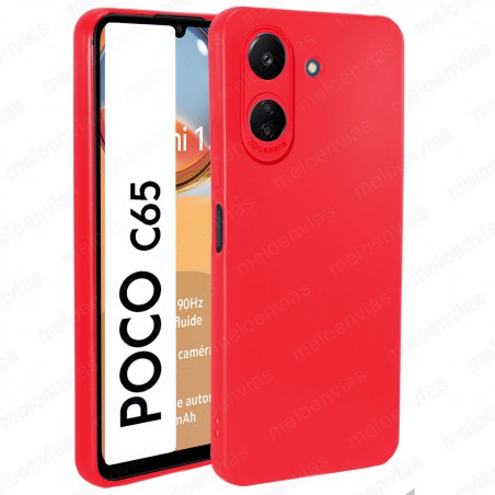 Funda Xiaomi Poco C65 Carcasa 3D Cubre Camara Forro Silicona Gel TPU Flexible Liso Mate Color Rojo