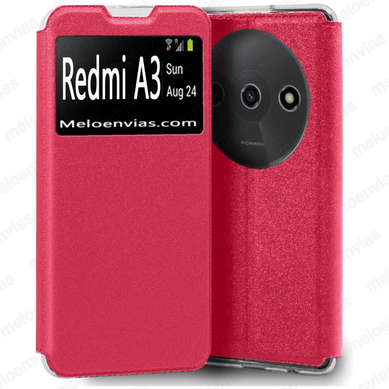 Funda Xiaomi Redmi A3 Carcasa Estuche Tipo Libro Con Tapa y Ventana Color Fucsia