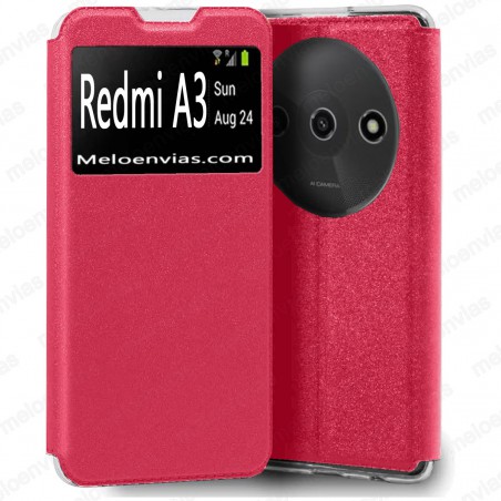Funda Xiaomi Redmi A3 Carcasa Estuche Tipo Libro Con Tapa y Ventana Color Fucsia