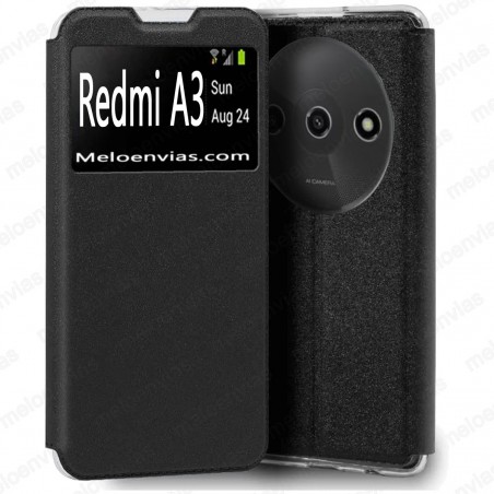 Funda Xiaomi Redmi A3 Carcasa Estuche Tipo Libro Con Tapa y Ventana Color Negro