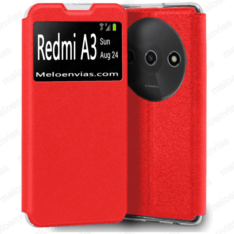 Funda Xiaomi Redmi A3 Carcasa Estuche Tipo Libro Con Tapa y Ventana Color Rojo