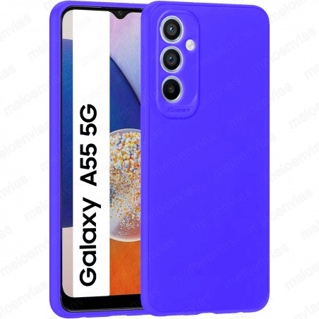 Funda Samsung Galaxy A55 5G Carcasa 3D Cubre Camara Forro Silicona Gel TPU Flexible Liso Mate Color Azul