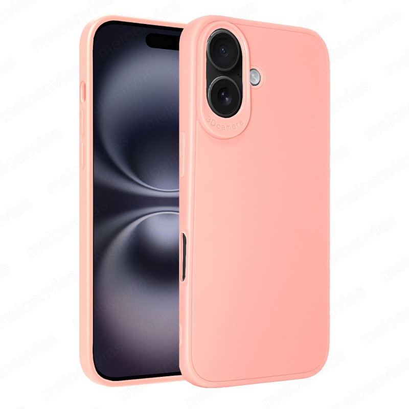 Funda iPhone 16 Plus Carcasa 3D Cubre Camara Forro Silicona Gel TPU Flexible Liso Mate Color Rosa