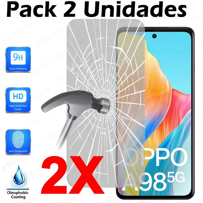 Pack 2 Unidades Cristal Templado Protector Pantalla Para Oppo A98 5G Vidrio 100% Transparente