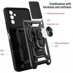 Funda Xiaomi Redmi 14C Carcasa Armadura, Antigolpes Armor, Color Negro, Anilla Giratoria, Tapa Camara Deslizante Color Azul