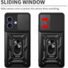 Funda Xiaomi Redmi 14C Carcasa Armadura, Antigolpes Armor, Color Negro, Anilla Giratoria, Tapa Camara Deslizante Color Rojo