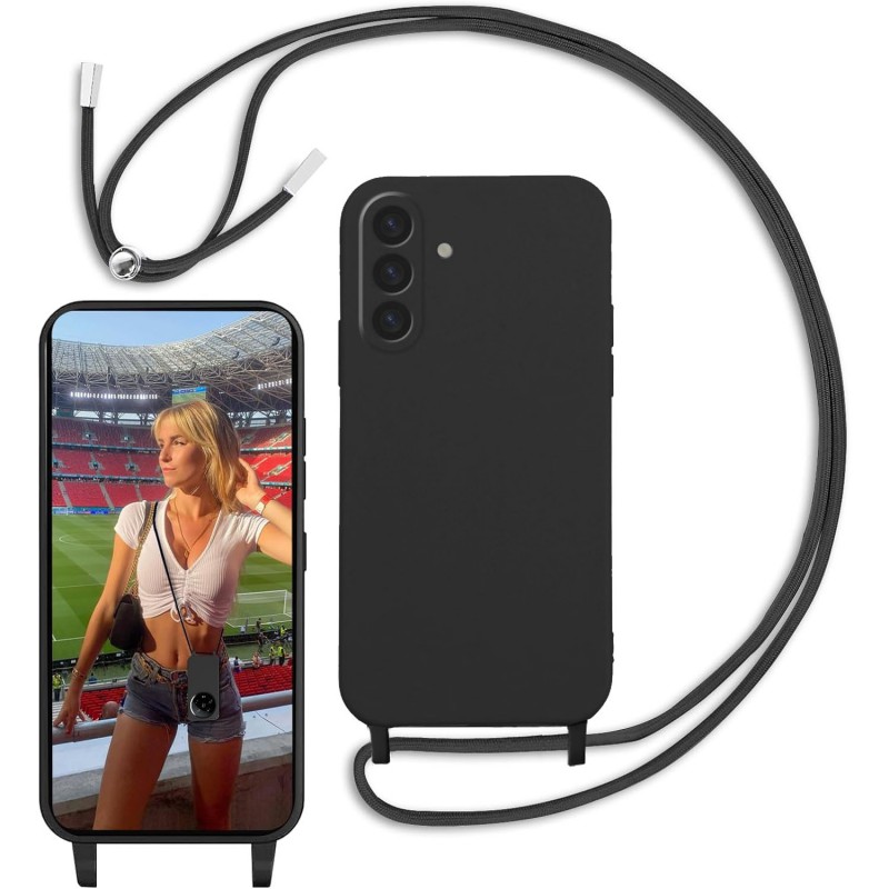 Funda Samsung Galaxy A26 5G con Cuerda Ajustable, Silicona Negra de Alta Calidad