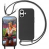 Funda iPhone 16 6.1 con Cuerda Ajustable, Silicona Negra de Alta Calidad