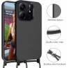 Funda con Cuerda para Xiaomi Redmi Note 14 5G, Carcasa Silicona Líquida Correa Colgante Ajustable Collar Cuello Cordón, Negro