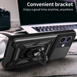Funda Xiaomi Poco C75 Carcasa Armadura, Antigolpes Armor, Color Negro, Anilla Giratoria, Tapa Camara Deslizante Color Negro