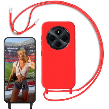 Funda Carcasa Xiaomi Redmi 14C con Cuerda Ajustable, Silicona Resistente a Golpes con Cordón Colgante Antideslizante Negro