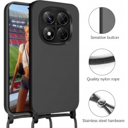 Funda para iPhone 16e Cuerda Carcasa Silicona Líquida con Cordón Colgante Negro