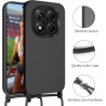 Funda para iPhone 16e Cuerda Carcasa Silicona Líquida con Cordón Colgante Negro