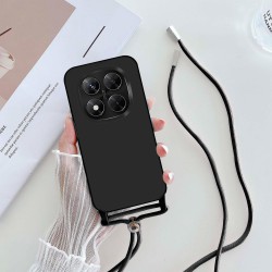 Funda para iPhone 16e Cuerda Carcasa Silicona Líquida con Cordón Colgante Negro