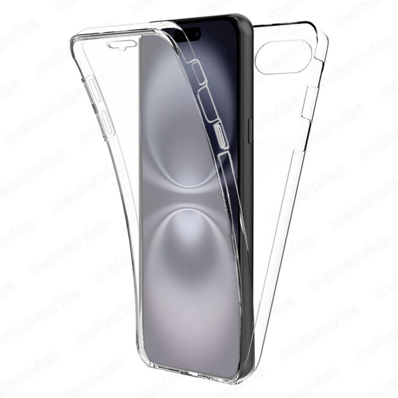 Funda para iPhone 16e Carcasa 360 Grados Doble Cara, 2 Piezas Delantera + Trasera, Proteccion Completa, Transparente