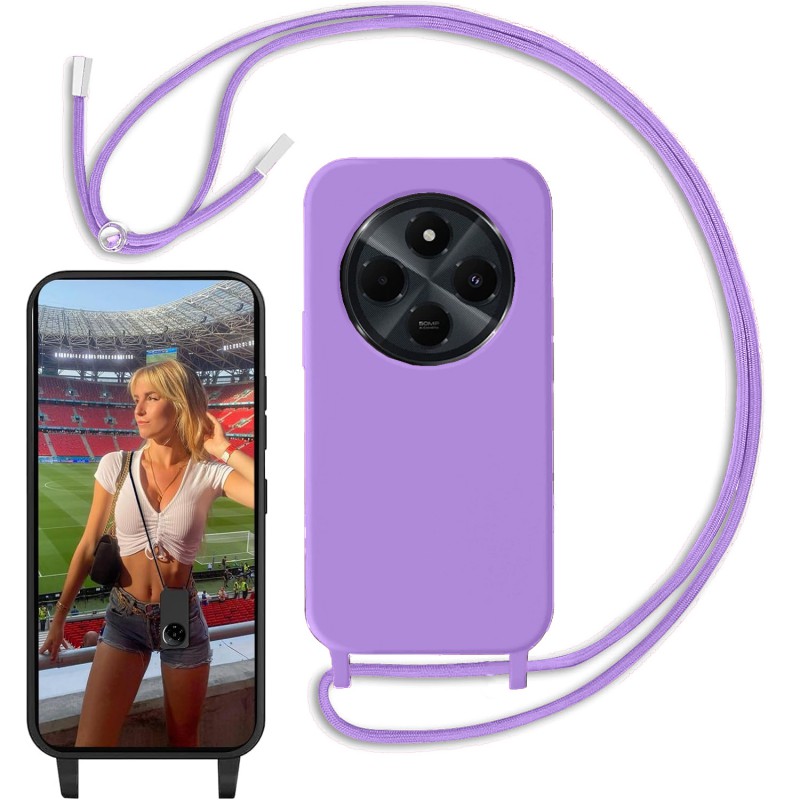 Funda Carcasa Xiaomi Redmi 14C con Cuerda Ajustable, Silicona Resistente a Golpes con Cordón Colgante Antideslizante Negro