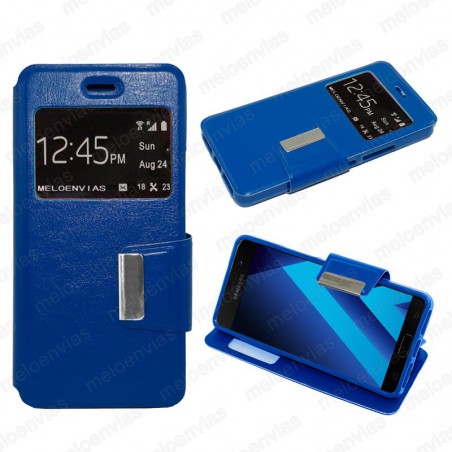 Funda para Samsung Galaxy A3 2017 carcasa de cuero tipo libro funcion soporte con ventana y cierre de iman Color Azul
