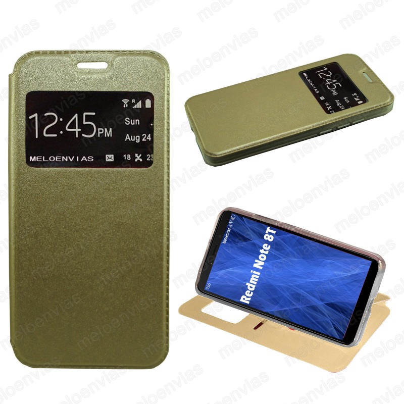 Funda para Xiaomi Redmi Note 8T carcasa de cuero tipo libro funcion soporte con ventana y cierre de iman Color Dorado