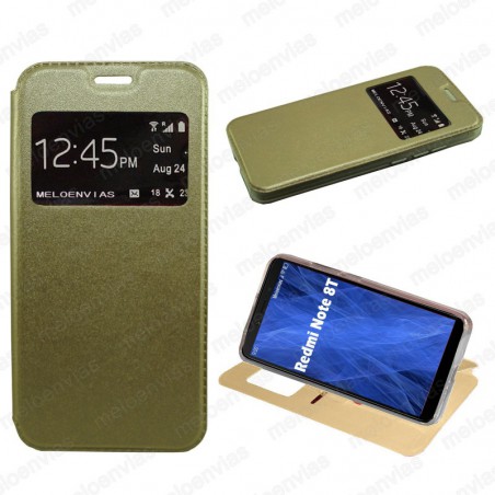 Funda para Xiaomi Redmi Note 8T carcasa de cuero tipo libro funcion soporte con ventana y cierre de iman Color Dorado