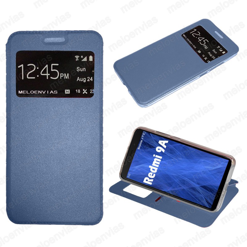 Funda para Xiaomi Redmi 9A carcasa de cuero tipo libro funcion soporte con ventana y cierre de iman Color Azul