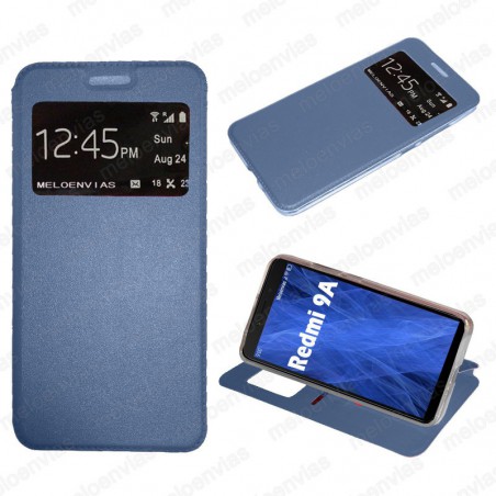Funda para Xiaomi Redmi 9A carcasa de cuero tipo libro funcion soporte con ventana y cierre de iman Color Azul