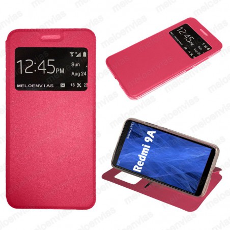 Funda para Xiaomi Redmi 9A carcasa de cuero tipo libro funcion soporte con ventana y cierre de iman Color Fucsia