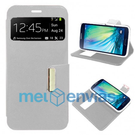 Funda carcasa de cuero tipo libro para Samsung Galaxy A5 A500FU funcion soporte con ventana y cierre con iman Color Blanco