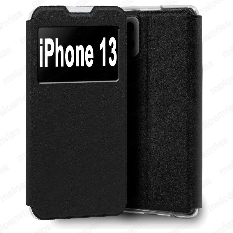 Funda para Apple iPhone 13  carcasa de cuero tipo libro funcion soporte con ventana y cierre de iman Color Negro