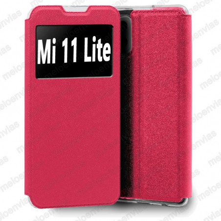 Funda para Xiaomi Mi 11 Lite carcasa de cuero tipo libro funcion soporte con ventana y cierre de iman Color Fucsia