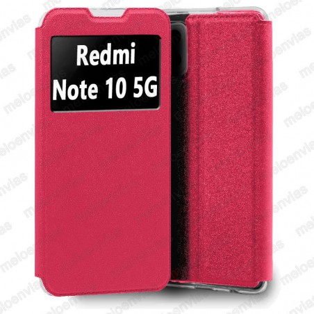 Funda para Xiaomi Redmi Note 10 5G carcasa de cuero tipo libro funcion soporte con ventana y cierre de iman Color Fucsia