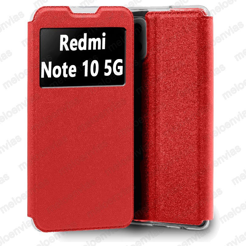 Funda para Xiaomi Redmi Note 10 5G carcasa de cuero tipo libro funcion soporte con ventana y cierre de iman Color Rojo