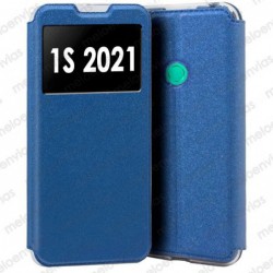 Funda para Alcatel 1S 2021 carcasa de cuero tipo libro funcion soporte con ventana y cierre de iman Color Azul