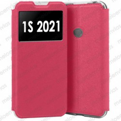 Funda para Alcatel 1S 2021 carcasa de cuero tipo libro funcion soporte con ventana y cierre de iman Color Fucsia