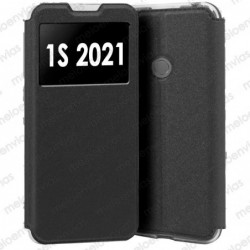 Funda para Alcatel 1S 2021 carcasa de cuero tipo libro funcion soporte con ventana y cierre de iman Color Negro