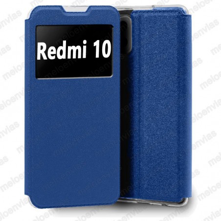 Funda para Xiaomi Redmi 10 carcasa de cuero tipo libro funcion soporte con ventana y cierre de iman Color Azul