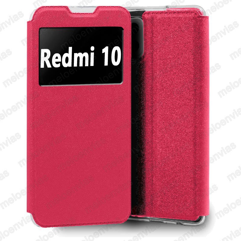 Funda para Xiaomi Redmi 10 carcasa de cuero tipo libro funcion soporte con ventana y cierre de iman Color Fucsia
