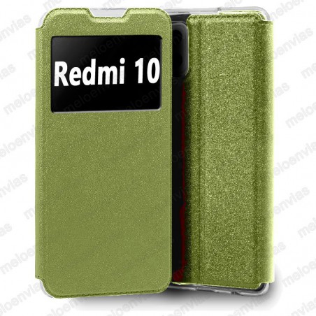 Funda para Xiaomi Redmi 10 carcasa de cuero tipo libro funcion soporte con ventana y cierre de iman Color Dorado